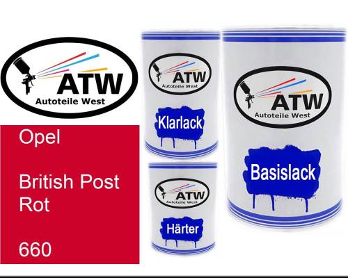 Opel, British Post Rot, 660: 500ml Lackdose + 500ml Klarlack + 250ml Härter - Set, von ATW Autoteile West.